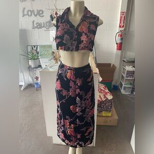 Cynthia Rowley Black and Pink Floral Skirt Set